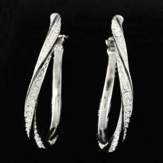 Clear Unripe Amber Hoop Loop Earring 18K White Gold GP Jewelry 