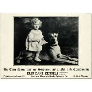 1929 Ad Great Dane Dog Breeders Erin Dane Kennels Children Pets Canine 