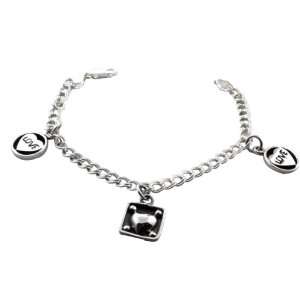    Sterling Silver 7 Inch Heart and Love Charm Link Bracelet Jewelry
