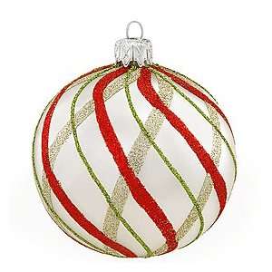  White With Red And Green Glitter Stripes Ornament: Home 