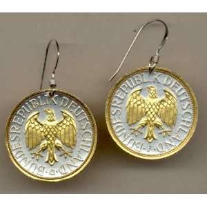    Gorgeous 2 Toned Gold on Silver German Eagle Coin Earrings Jewelry