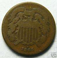 GOOD 1864 U.S. SHIELD TWO CENT COIN#7076  