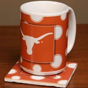  Texas Longhorns Ceramic Polka Dot Coffee Mug and Coaster 