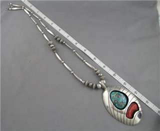 Huge Tribal Sterling Bisbee Turquoise & Coral Necklace  