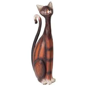   Tall Curious Wooden Cat with Metal Accents Sculpture