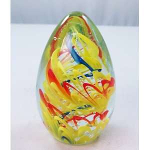  Murano Design Yelow Spiral Egg Paperweight PW 841: Home 