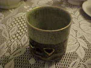   Old Celadon Green Gold Brown Heart Cup Made in Japan 3 1/4  
