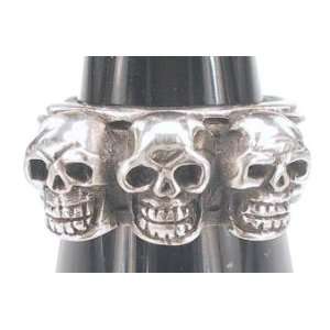  Grinning Skulls Bone Heads Goth Pewter Ring Band, Size 6 Jewelry