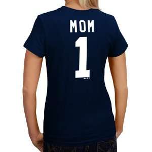  New York Yankees Womens Navy #1 MOM Name & Number T Shirt 