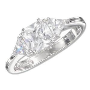   6mm Square Cubic Zirconia with Side Trillions Ring (size 06): Jewelry