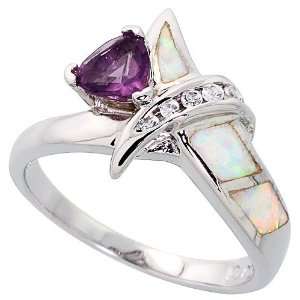 Ring Sterling Silver, Synthetic Opal Inlay Knot Ring, w/ Trillion Cut 