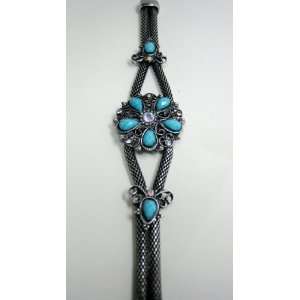  Blue Flower Design Tibetan Tribal Metal Bracelet 