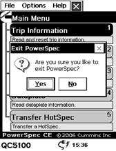 Displays hot keys for Trip Information, Fault Codes, Read Feature 