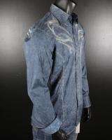   Button shirt POSITIVE ENERGY IN BLUE w/ HEAVY STITCH TRIBALS  