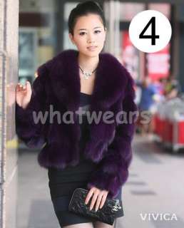 Womens Luxury Fox Fur Collar Coat Jacket 11 Colors 3 Size Purple P01 