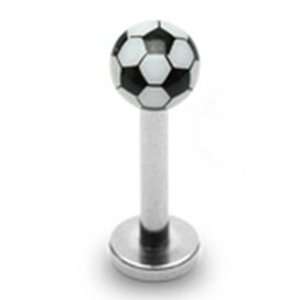 16g Labret Stud Lip Ring Piercing with White Soccer Ball 16 Gauge 5/16 
