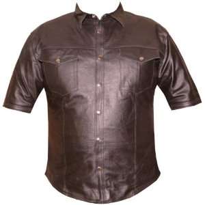  MENS SOFT COW HIDE LEATHER SHIRT POLY LINER BROWN L 