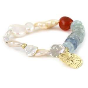    Vintage Protective Lakshmi Pearl Aqua Mix Stretch Bracelet Jewelry