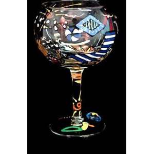 Beach Party Design   Hand Painted   Glass Goblet   12.5 oz.:  