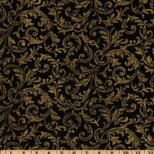  44 Wide Mistletoe Flourish Black Fabric By The Yard 