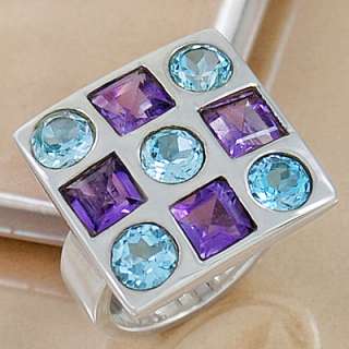 Rare Natural Amethyst Blue Topaz Gemstone 925Sterling Silver Ring Size 