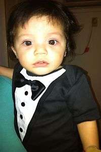 2pc Set Baby Boy Formal Tuxedo Onesie Black with Bow Tie & Pants NB 