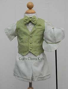 NEW INFANT BABY BOYS GREEN EASTER SHORTS SET OUTFIT SUIT WEDDING PARTY 