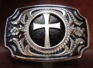 Christian Cross Belt Buckle God Religious Silver/Black  
