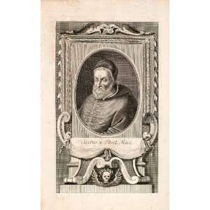 : 1721 Copper Engraving Portrait Pope Sixtus V Roman Catholic Church 