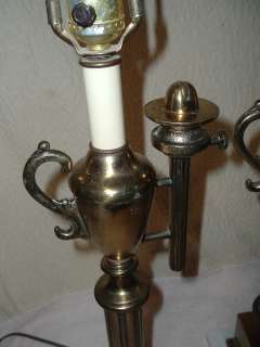 Pair Vintage Brass Student Lamps Oil Replicas  