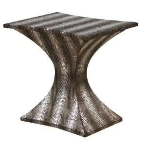  Modern Striped Hour Glass End Table in Distressed Black 