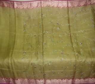   Antique Weaving Embroidered 100% Pure Real Silk Sari SOIE Tissé Saree