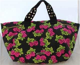 NWT Betsey Johnson Fabulous TIN CAN ROSES Large Floral GYM BAG TOTE $ 