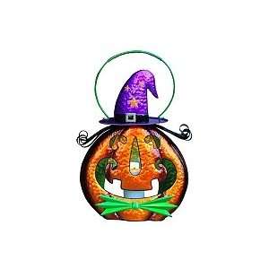  23.5 Inch Decorative Metal Pumpkin Latern with Green Bow 