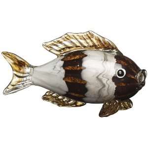  Amber and White Blown Glass Fish Sculpture