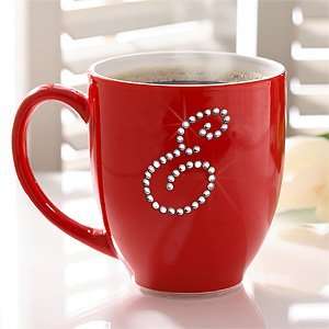 Personalized Red Bistro Coffee Mug With Rhinestone Monogram:  