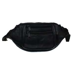 Small Black Leather Fanny Pack Waist Bag for Travel or Hiking   Main 