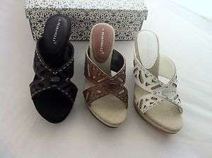 Marinelli Beale Wedge Sandal Open Toe Heel Leather / Linen $100 