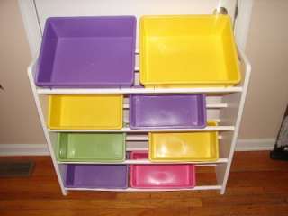 You are bidding on a used Kids Shelf Toy Bin / Holder / Boxes. It is 