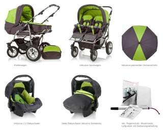 ZWILLINGS UND GESCHWISTER KINDERWAGEN DUET + 2 AUTOKINDERSITZE