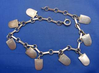 Vintage 800 Silver & Enamel Travel Shield Charm Bracelet (Dot Dash) 9 