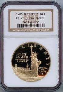 1986 STATUE LIBERTY PROOF 70 ULTRA CAMEO SILVER DOLLAR  