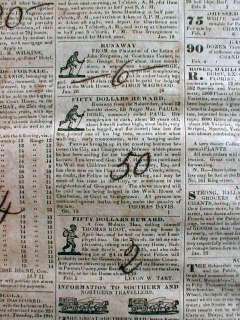   SC newspapers w ILLUSTRATED SLAVE ADS South Carolina 175yrOld  