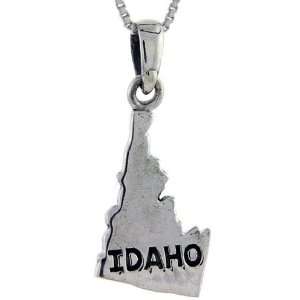 925 Sterling Silver Idaho State Map Pendant (w/ 18 Silver Chain), 1 3 