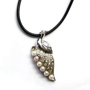   Freshwater Cultured White Pearl and Leather Chain Necklace Jewelry