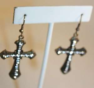 eli k ANTIQUE GOLD / CRYSTALS CROSS FRENCH WIRE EARRING  