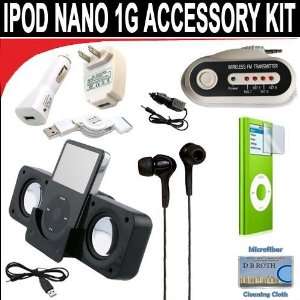 Accessory kit for iPod Nano 1g. Includes Black portable stereo speaker 