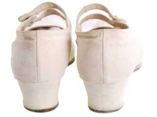 Vintage Canvas Off White Shoes Ladies 7 7.5 Heels Dble Straps 1920s 