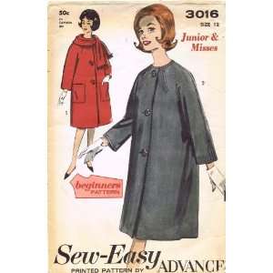  Advance 3016 Vintage Sewing Pattern Coat and Scarf Size 12 