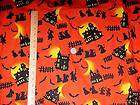 Halloween Bats Haunted House Fabric Quilt Sew BTY